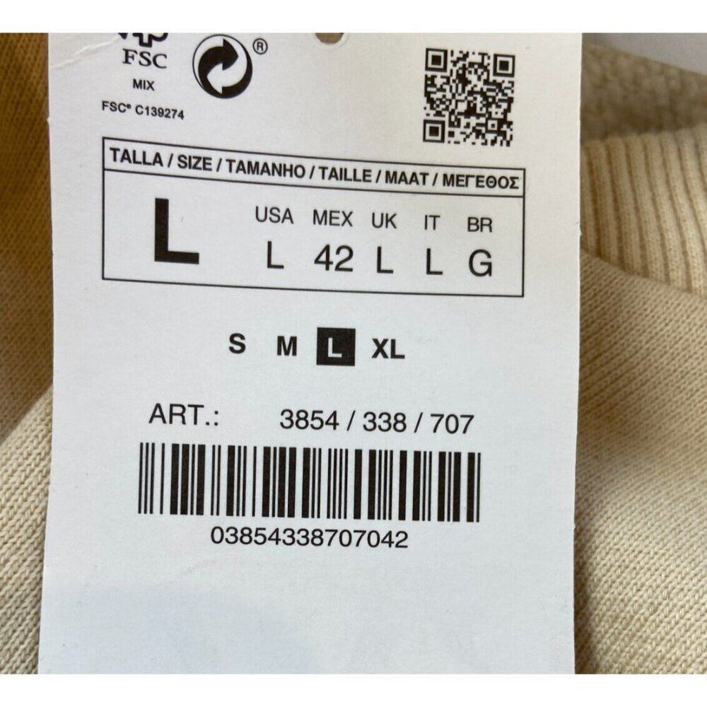 Zara Mens Bomber Jacket L Beige Tan Cotton Stretch Snap Button 3854/338 NWT - Picture 8 of 8